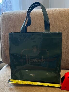 Harrods Green Patent Shopper with Gold Logo